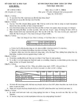 Kì thi chọn học sinh giỏi cấp tỉnh năm học 2010- 2011 đề chính thức môn địa lí lớp 9
